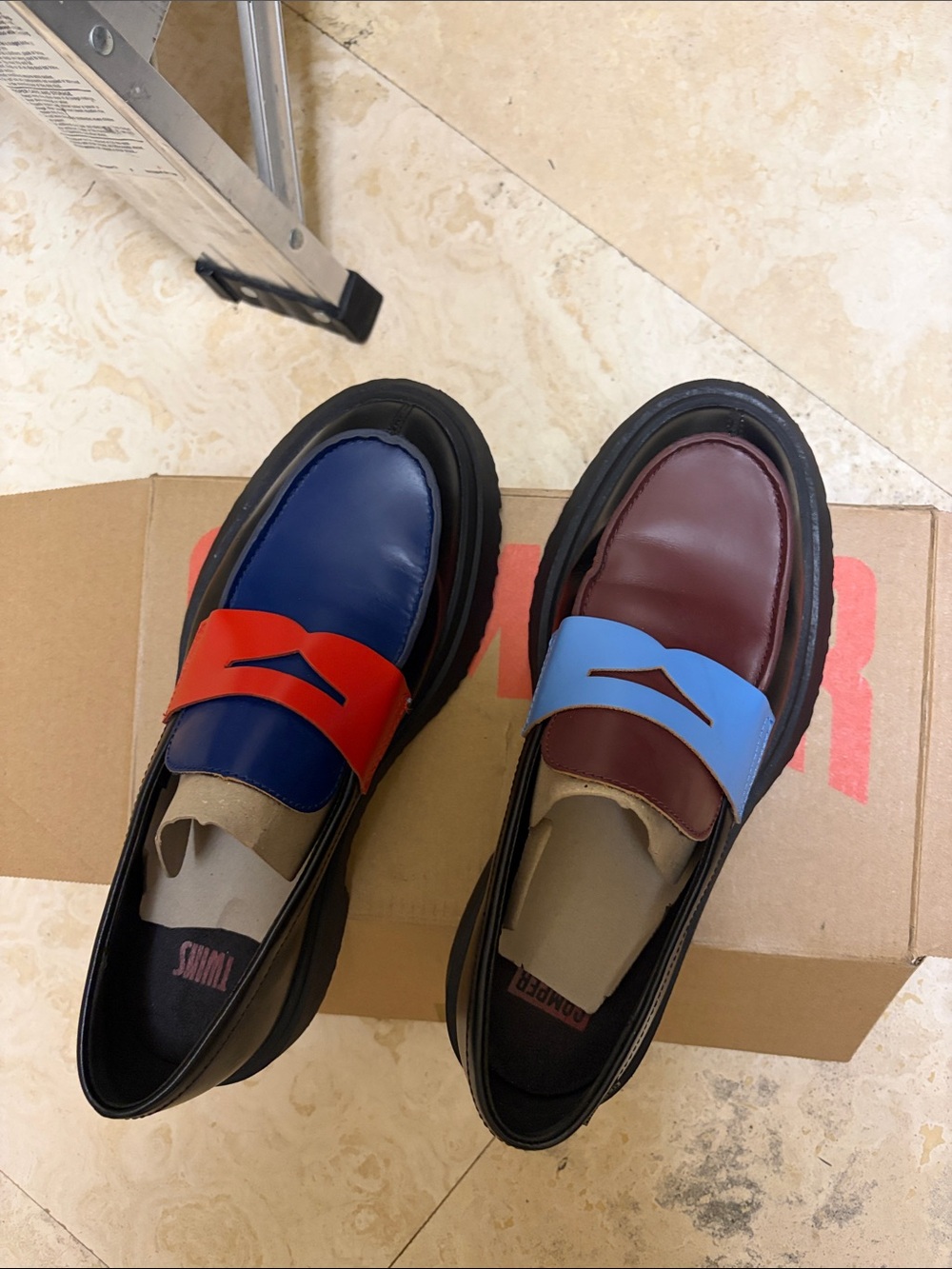 Camper WoMen's Color-Block Leather Penny Loafers - Blue/Red Accent